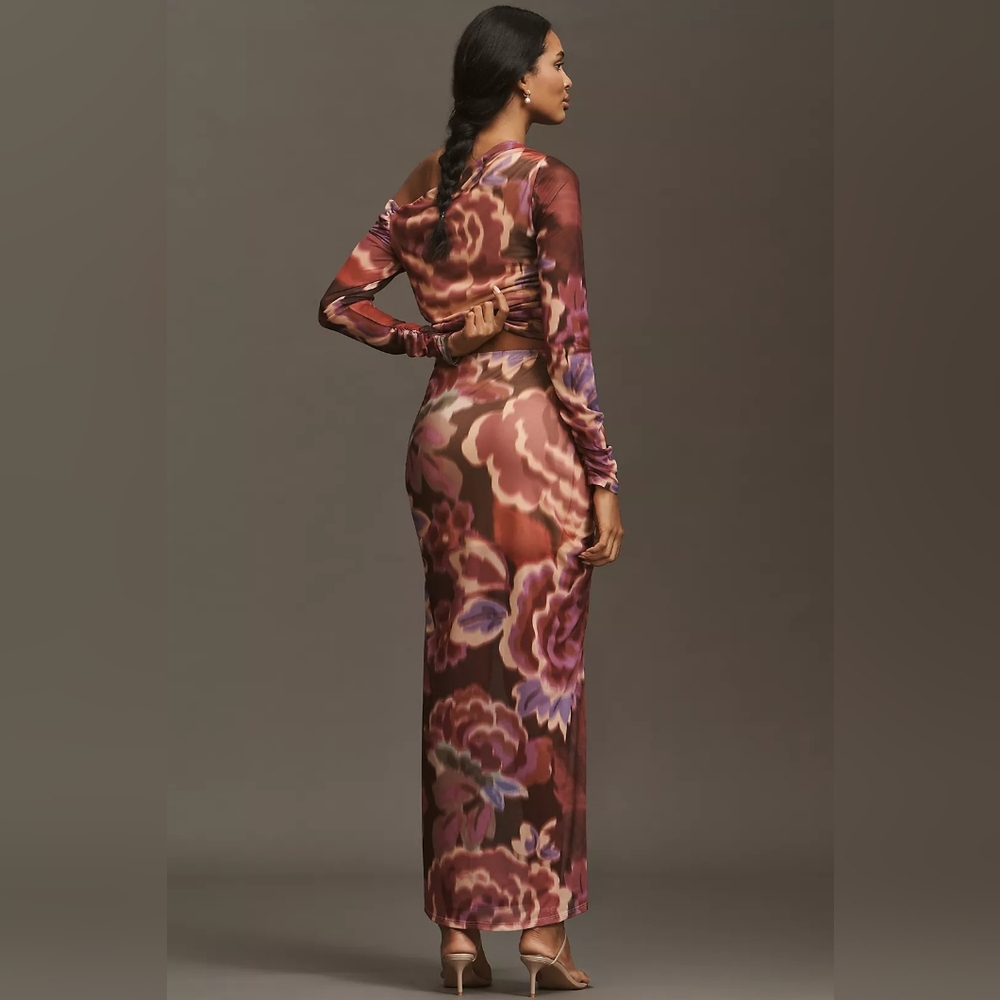 By Anthropologie Ruched Side-Slit Maxi Skirt, Size XL, Pink, NWT - Picture 3 of 11